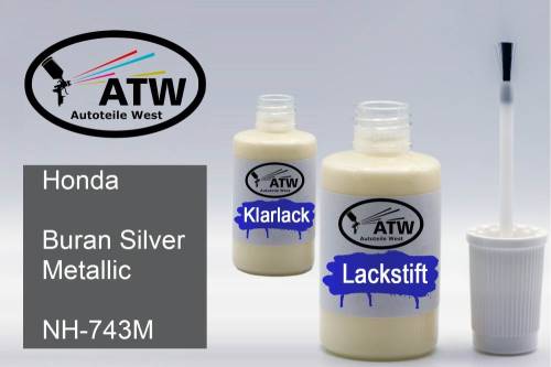 Honda, Buran Silver Metallic, NH-743M: 20ml Lackstift + 20ml Klarlack - Set, von ATW Autoteile West.